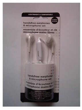 Handsfree Earphones & Microphone Set with 3.5mm Jack & 48" (122cm) Cord, White